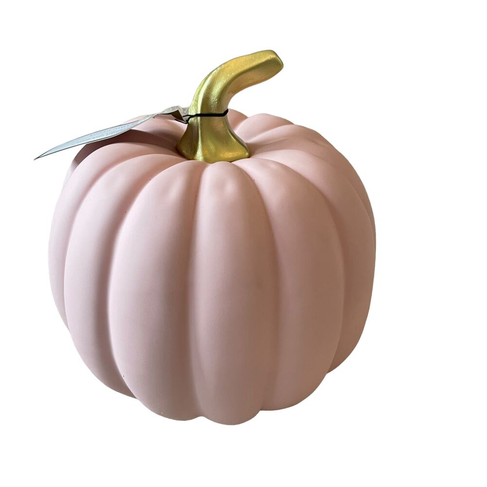 CUPCAKES & CASHMERE Pink Ceramic Pumpkin Gold Stem Posh Fall Decor New - Picture 6 of 14